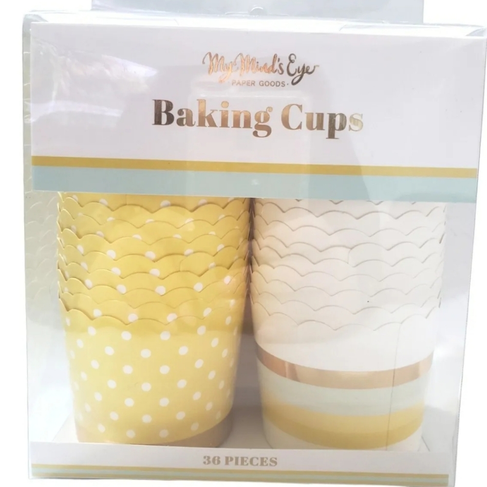 36pc My Mind's Eye Paper Baking Snack Cups Yellow/Polka Dot White/Gold Foil